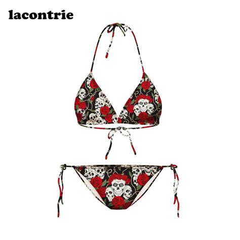 2017 Lacontrie Sexy Bikinis Women 3D Print Swim Skull Bikini Set Push Up Swimsuits Surfing