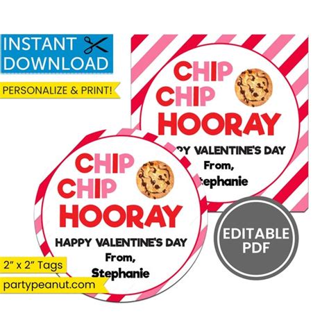 Chip Chip Hooray Valentines Day Tags Chocolate Chip Cookie Valentine