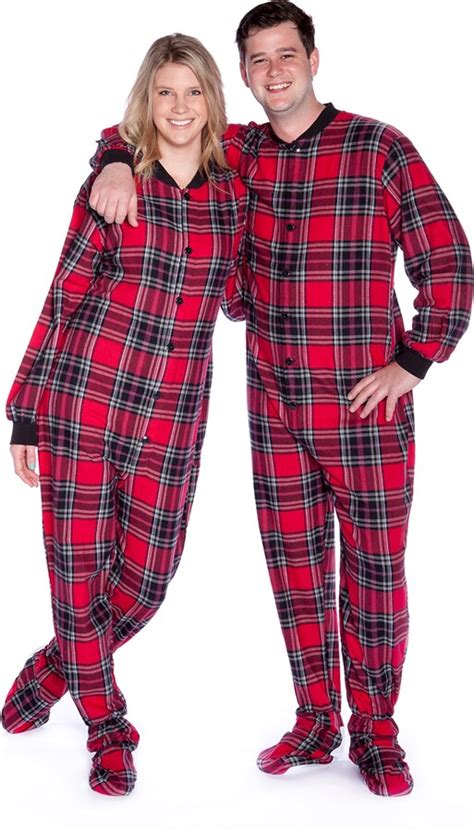 Big Feet Pajama Co One Piece Cotton Flannel Tartan Adult Footed