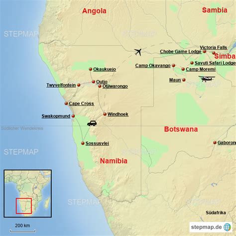 StepMap Namibia Simbabwe Botswana Landkarte für Afrika