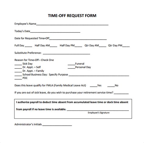 Free Sample Time Off Request Forms In Pdf Ms Word