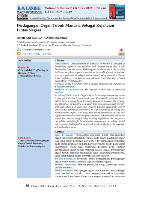 Pdf Perdagangan Organ Tubuh Manusia Sebagai Kejahatan Lintas Negara