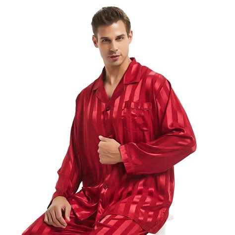 Mens Silk Satin Pajamas Set Pajama Sleepwear Set Loungewear S M L Xl