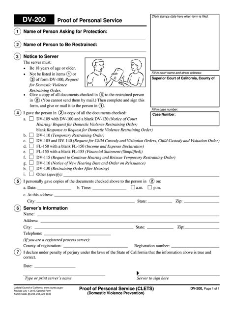 Dv 200 Proof Of Personal Service Judicial Council Forms Fill Out And Sign Printable Pdf