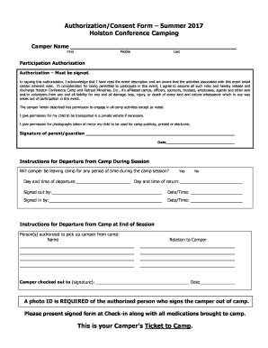 Fillable Online Authorization Consent Form Summer 2017 Holston