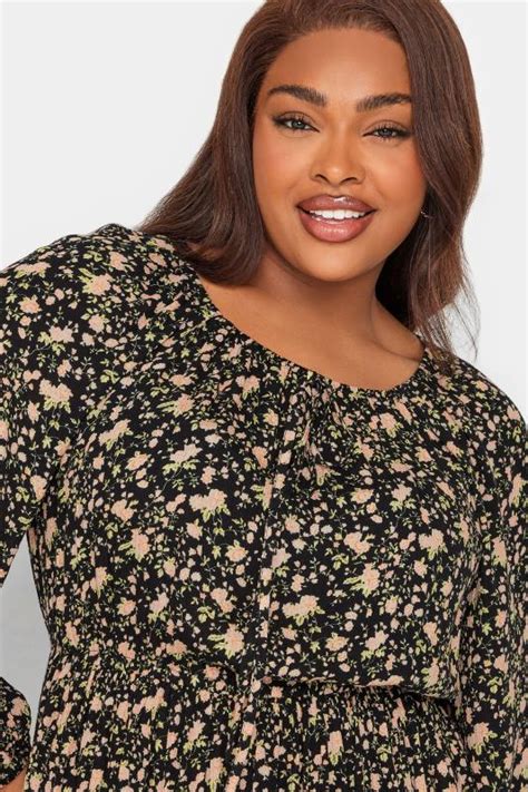 Yours Plus Size Black Floral Print Long Sleeve Gypsy Tunic Top Yours