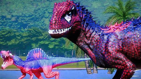 All Big Red Spider Man Dinosaurs Vs Herbivore Dinosaurs At Island