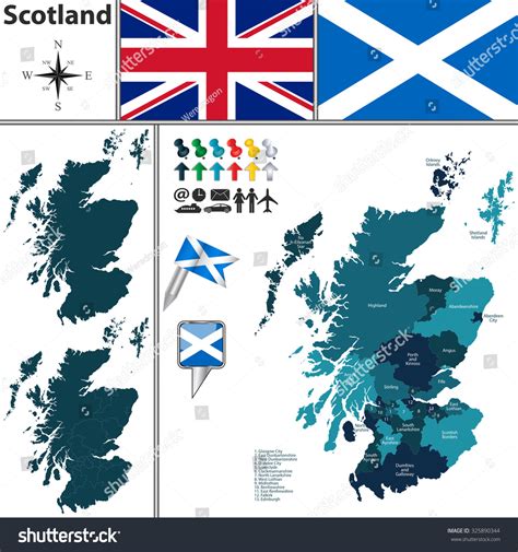 Vector Map Scotland Subdivisions Flags Stock Vector Royalty Free