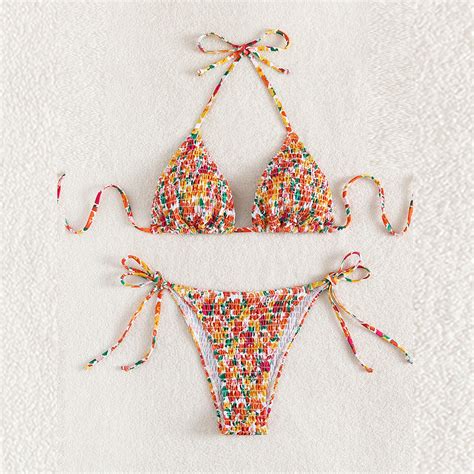 พรอมสง Bikini ชดวายนำ บกนผายน ลายดอก แบบเชอกผก สนารกมาก สายฝอ เซกซ ม2แบบ