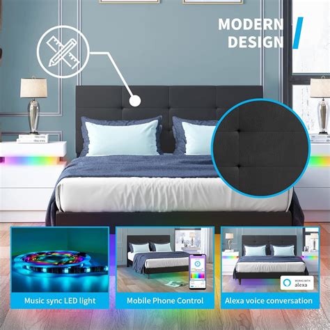 Mjkone Base de cama de tamaño matrimonial con luces LED RGB