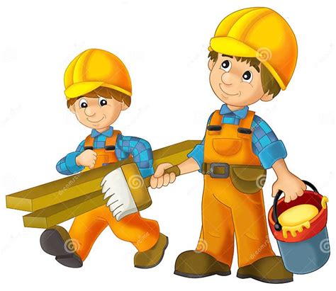 cartoon construction worker  safety costume cover standing isolated