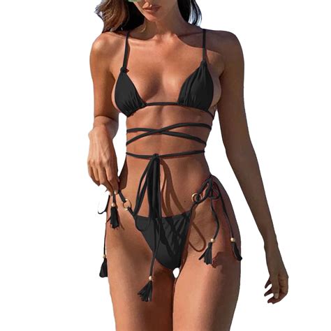 MSJUHEG Halter String Mid Rise Bikini Sets For Women Sporty Bikini Sets For Women Knot Front