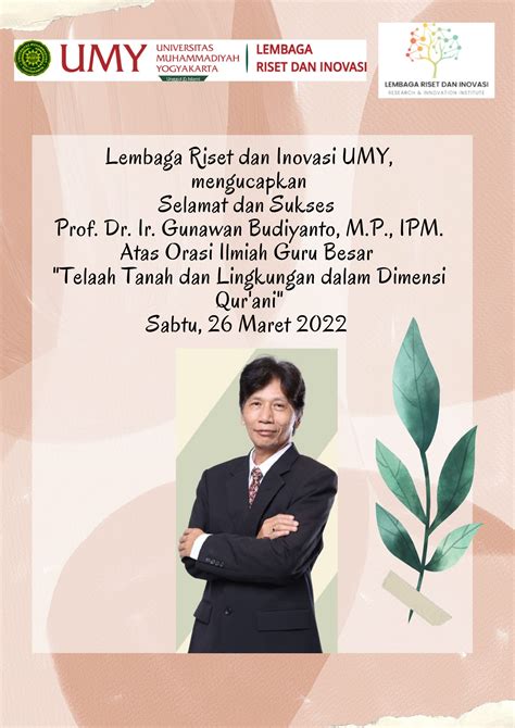 Selamat Dan Sukses Atas Orasi Ilmiah Guru Besar Prof Dr Ir Gunawan