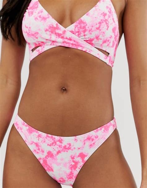 ASOS New Look Tie Dye Hipster Bikini Bottoms In Pink Behati Prinsloo