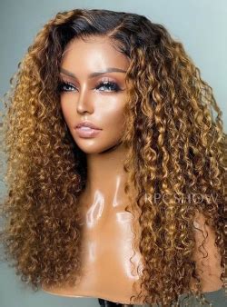 Honey Blonde Curly Human Hair Maxipart Glueless Lace Closure Wig