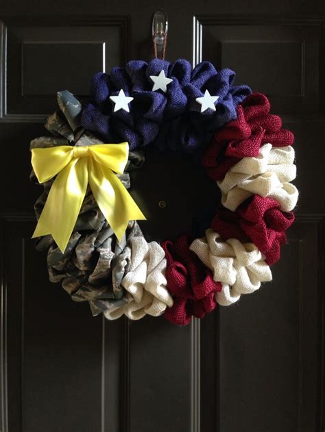 Patriotic Wreath Made From ABU Uniform Burlap Yellow Support Our