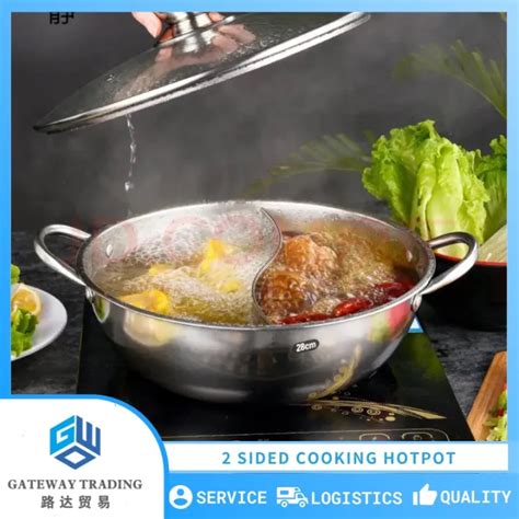 Two Sided Hot Pot Shabu Shabu With Cover Stainless Steel Hot Pot Chafing Dish Cookware With Box