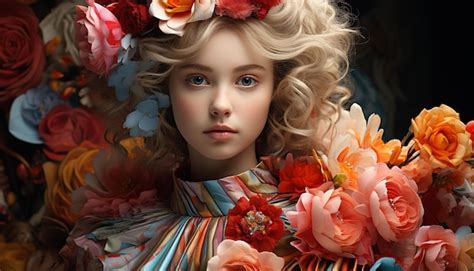 Une Jolie Fille Blonde Aux Cheveux Boucl S Tenant Un Bouquet De Fleurs G N R Par L Intelligence