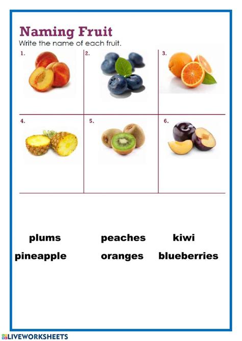 naming fruits  worksheet  worksheets