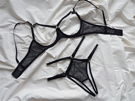 Sexy Bondage Rave Outfit Mature Lingerie Set Open Cup Harness Bra Cupless Erotic Cage Bra