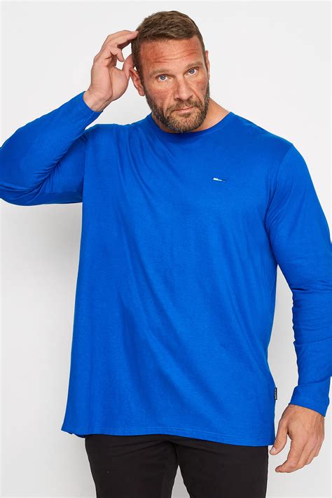 Big Tall Cobalt Blue Long Sleeve Plain T Shirt Badrhino