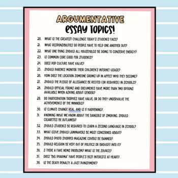 50 Argumentative Essay Topics! by Theellteacher | TPT