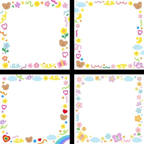 Premium Vector Set Of Teddy Bear And Cute Pastel Element Frames