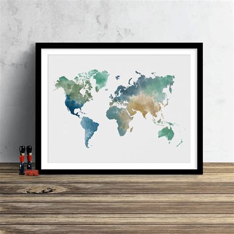 World Map Watercolor Illustration Art Print Large Map Print Map Wall ...