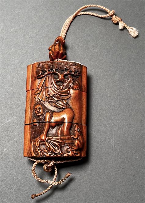 Japanese Erotica Into Box With Frog Ojime Wood Circa Th C Nude Woman Baths Sturgis Antiques