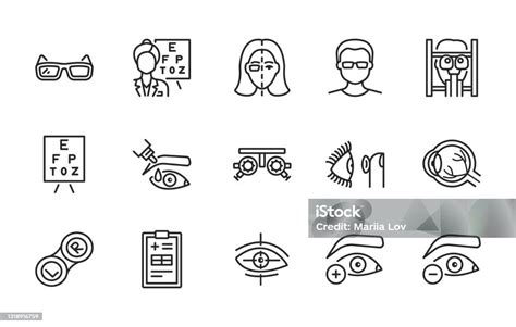 Ophthalmology Flat Line Icon Set Vector Illustration Vision Treatment