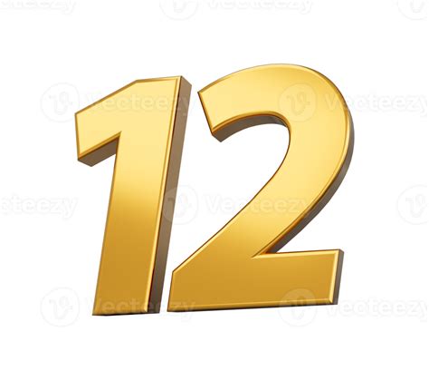 Gold number 12 twelve shiny 3d number 12 made of gold 3d illustration ...