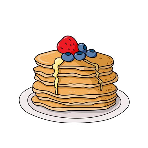 Pancakes With Strawberry Blueberries And Honey Syrup Vector Illustraion Food Cartoon Image