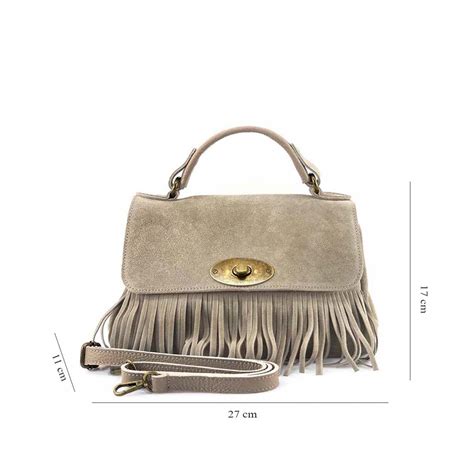 Geanta Nude Cu Franjuri Piele Intoarsa Yara