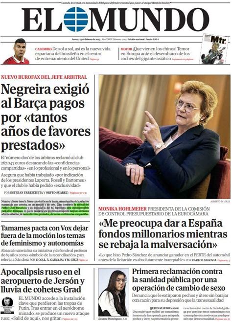 Portada De El Mundo Del Jueves 23 De Febrero De 2023 Medios