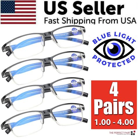 4 Pairs Anti-Blue Light Reading Glasses HD Lenses Spring Hinge Readers