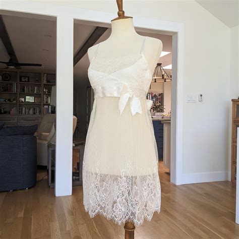 White Sheer Lace Babydoll Lingerie Top With Satin Depop