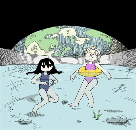Safebooru Girls Barefoot Birdweon Black Eyes Black Hair Blonde Hair Blue One Piece Swimsuit