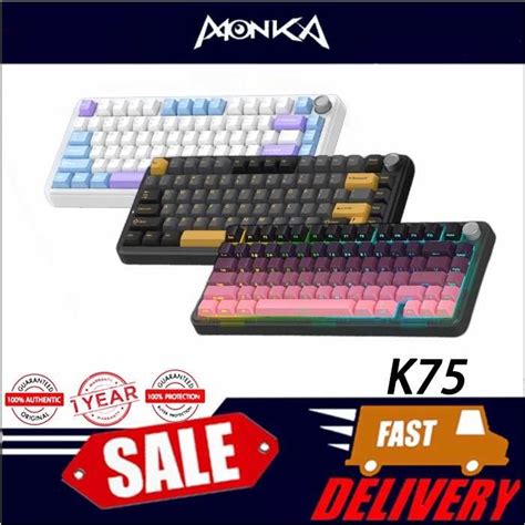 K Retro Monka Three Mode Wireless Rgb Hot Plug Game Office Mechanical Keyboard Shopee