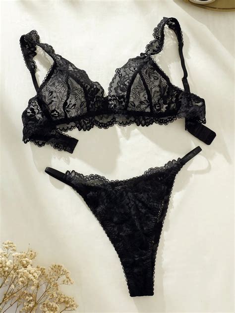Floral Lace Bra Panty Lingerie Set Shein Usa