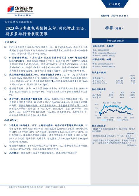 商贸零售行业跟踪报告：2023年3季度电商数据点评：同比增速11，拼多多与抖音表现亮眼