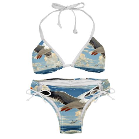 Seagull Adjustable Strap Detachable Sponge Bikini Set Two Pack For Beach And Pool Parties