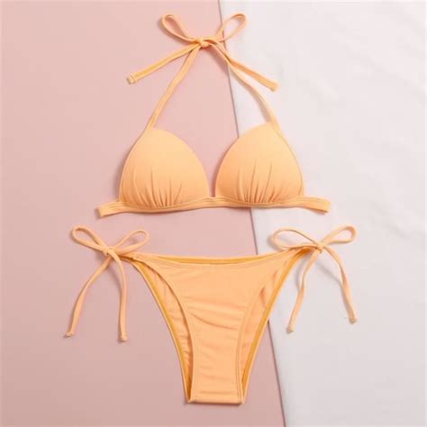 Maillot de bain bikini dos nu sexy à la mode pour femmes Jaune Jaune Cdiscount Prêt à Porter