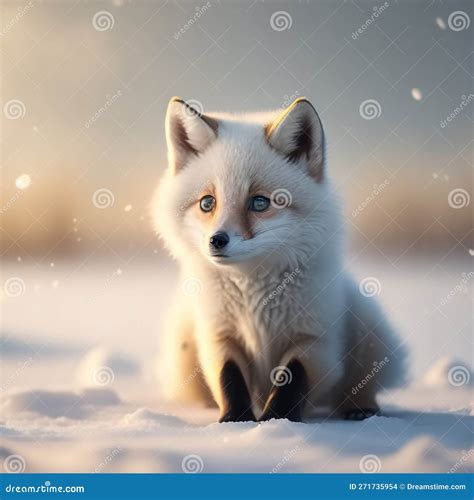 Cute and Adorable Baby Fox Sitting in Snow Field. Generative AI Stock ...