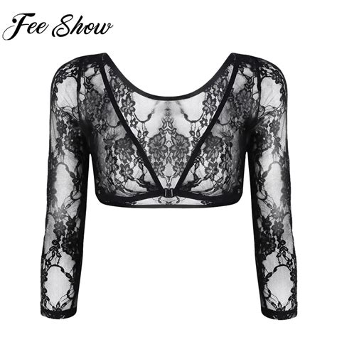 Women Sexy Lace Long Sleeve Shirts Floral Lace Blouses Clothes Multiple