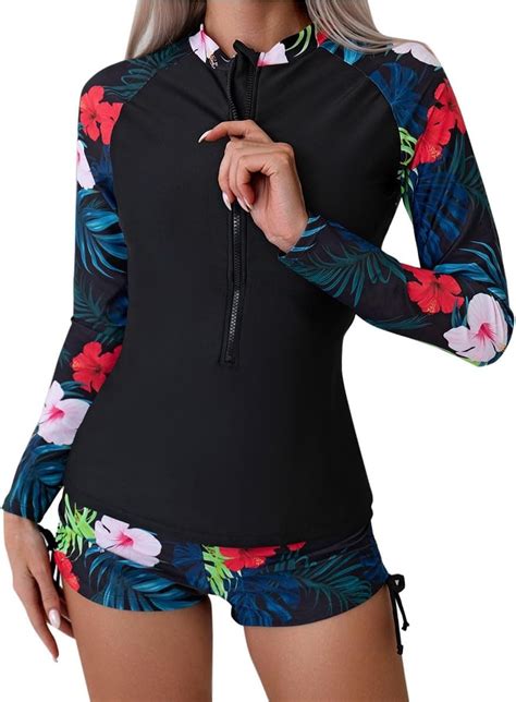 Amazon Generic Long Sleeve Swimsuits For Women Two Piece Bikini Set Rash Guard Bathing Suit
