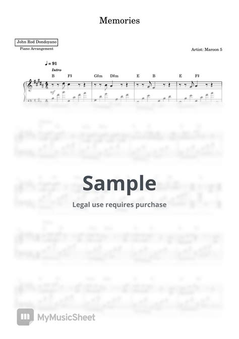 Maroon 5 Memories Piano Sheet Sheets By John Rod Dondoyano