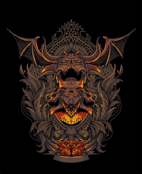 Premium Vector | Scary demon skull with engraving ornament