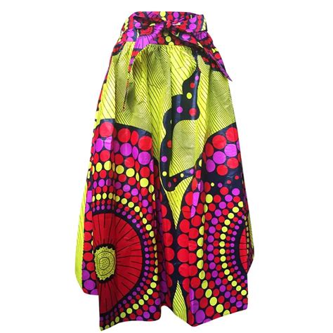 Multicolored African Clothing Womens Wax Print Maxi Skirts Long Ankara Skirt With Pockets