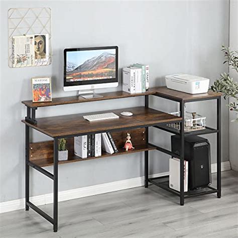 Yoleny Computer Desk With Open Storage Shelves Modern Sturdy Writing