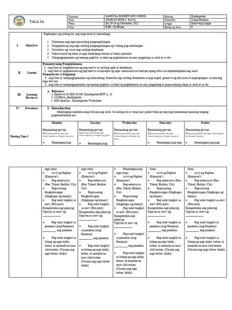 lesson exemplar kg week